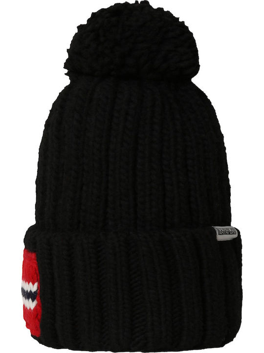 Semiury Pom Pom Beanie Ανδρικός Σκούφος με Rib Πλέξη σε Μαύρο χρώμα