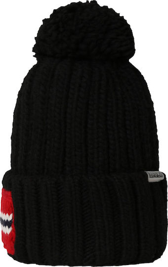 Semiury Pom Pom Beanie Beanie with Rib Knit in Black color