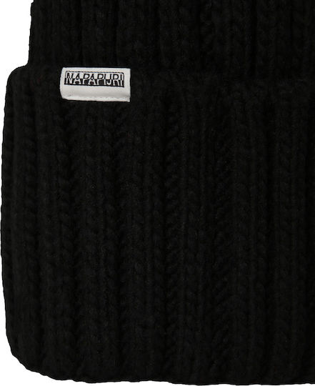 Semiury Pom Pom Beanie Beanie with Rib Knit in Black color