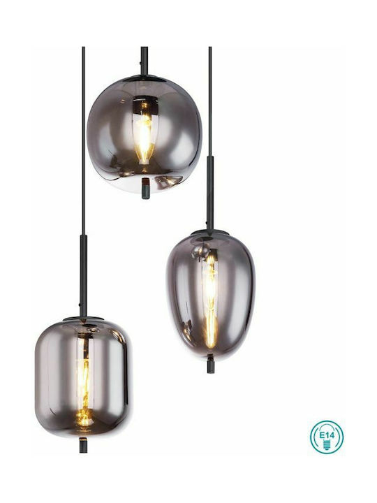 Globo Lighting Blacky Pendant Light Three-Light for Socket E14, E.14 Black