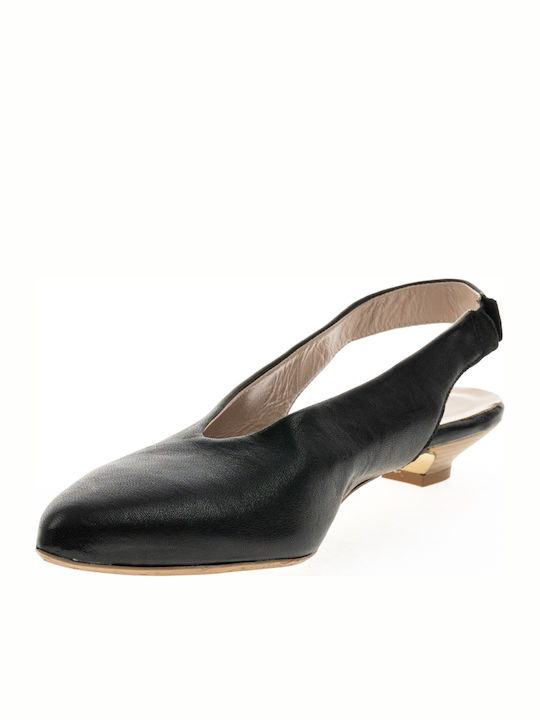 Leder Pumps mit Chunky flachem Absatz Schwarz