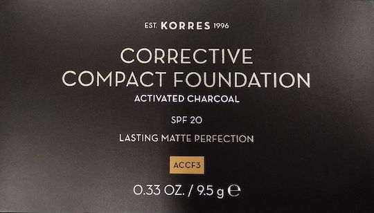 Korres Activated Charcoal Corrective Compact Foundation SPF20 ACCF3 9.5gr