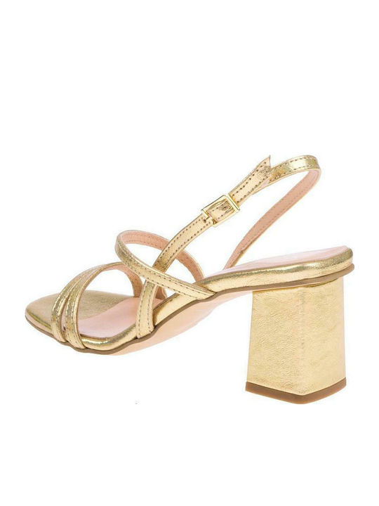 Leather Women's Sandals In Gold Colour