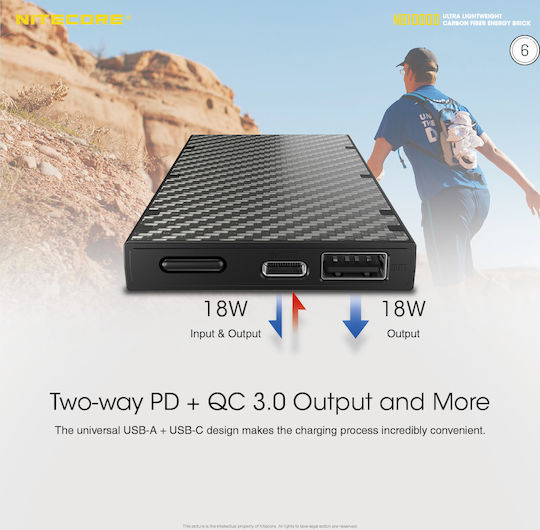 NiteCore NB10000 Power Bank 10000mAh με Θύρα USB-A και Θύρα USB-C Power Delivery / Quick Charge Μαύρο