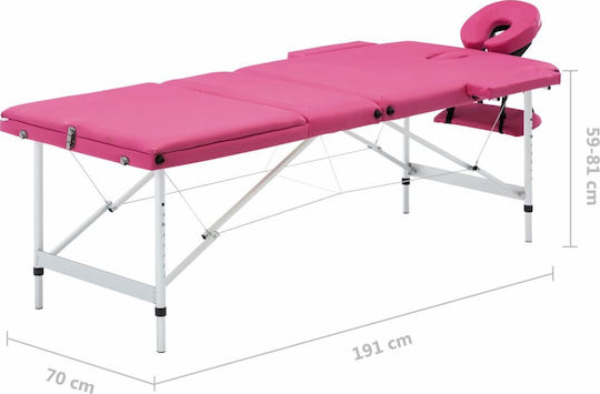 vidaXL Aluminum Portable/Folding Pink Massage and Physiotherapy Bed 191x70cm 3 Positions