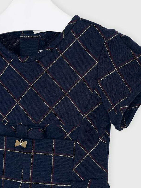 Mayoral Kids Dress Checked Short Sleeve Navy Blue