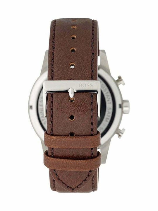 Boss Navigator Herrenuhr 44mm Chronograph Batterie mit Braun Lederarmband