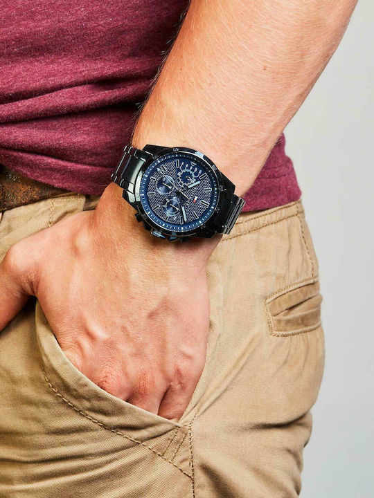 Tommy Hilfiger Decker Men's Watch 46mm Chronograph Battery with Blue Metal Bracelet