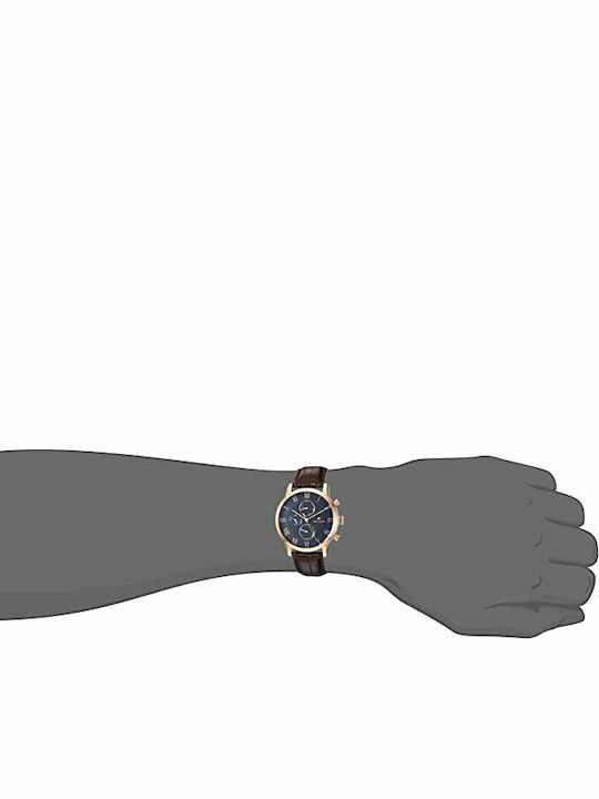 Tommy Hilfiger Kane Ανδρικό Ρολόι 44mm Χρονογράφος Μπαταρίας με Καφέ Δερμάτινο Λουράκι