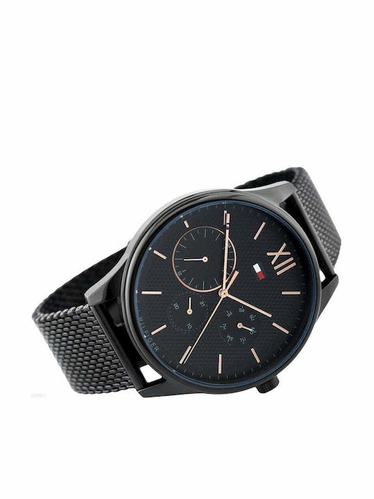 Tommy Hilfiger Damon Ανδρικό Ρολόι 44mm Χρονογράφος Μπαταρίας με Μαύρο Μεταλλικό Μπρασελέ