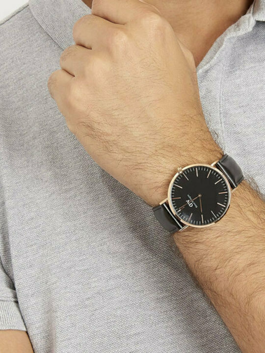 Daniel Wellington Sheffield Men's Watch 40mm Battery with Black Leather Strap