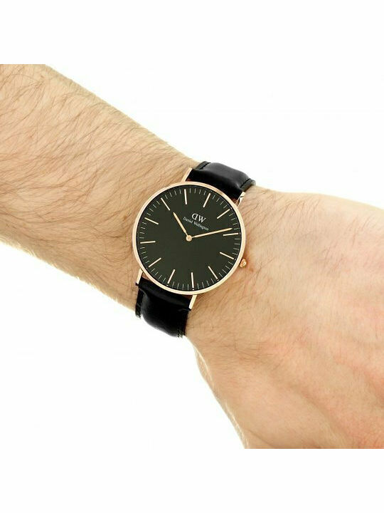 Daniel Wellington Sheffield Men's Watch 40mm Battery with Black Leather Strap