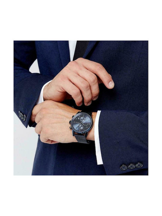 Hugo Boss Ρολόι Navigator Χρονογράφος με Μεταλλικό Μπρασελέ σε Μπλε χρώμα