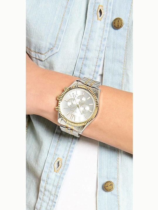 Michael Kors Lexington Herrenuhr 45mm Chronograph Batterie mit Silber Metallarmband