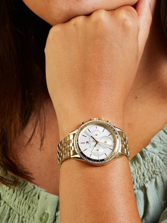 Tommy Hilfiger Ari Women's Watch Chronograph with Gold Metal Bracelet