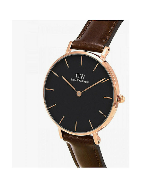 Daniel Wellington Classic Petite Bristol Γυναικείο Ρολόι 32mm Μπαταρίας με Καφέ Δερμάτινο Λουράκι