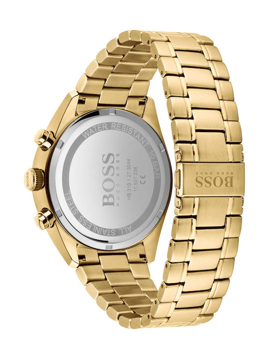 Boss Champion Ανδρικό Ρολόι 46mm Χρονογράφος Μπαταρίας με Χρυσό Μεταλλικό Μπρασελέ