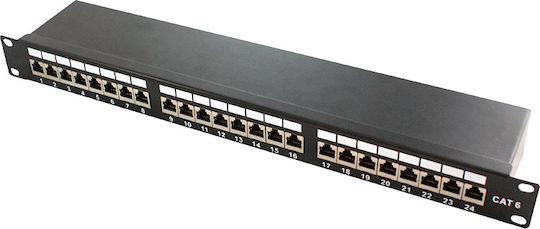 LogiLink Shielded Patch Panel for Rack 1U 19" with 24 cat6a Ports Black
