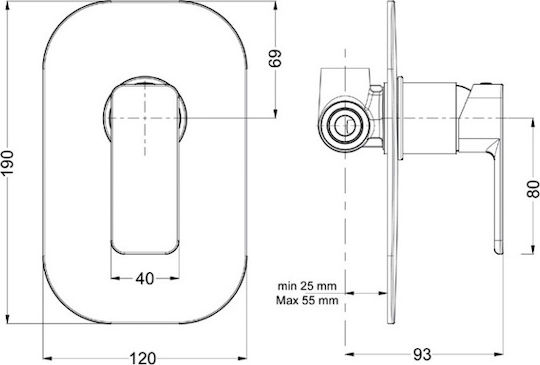 Eurorama Quadra Built-in Faucet Mixer for for Bathroom Sink 1 Exit