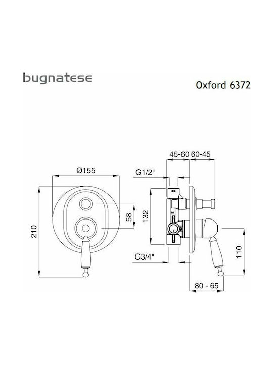 Bugnatese Oxford Mischpult Einbau für Dusche 2 Ausgänge Bronze/White