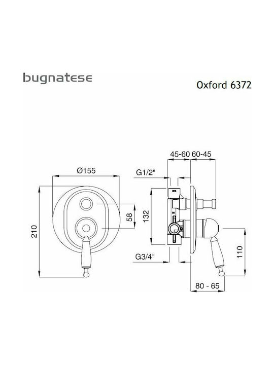 Bugnatese Oxford Combiner Încorporat pentru Duș 2 ieșiri Bronze/White