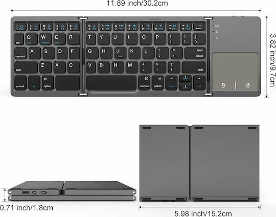 B066T Ασύρματο Bluetooth Πληκτρολόγιο με Touchpad για Tablet Αγγλικό US Γκρι