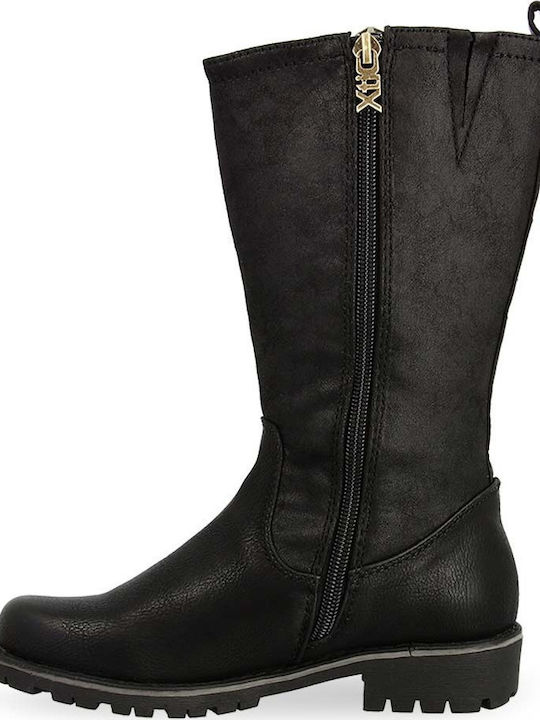 Leather Kids Boots with Zipper Black