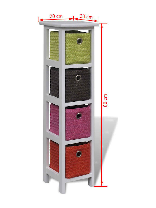 Drawers Storage Made of Wood & Fabric with 4 Drawers White L20xW20xH80cm