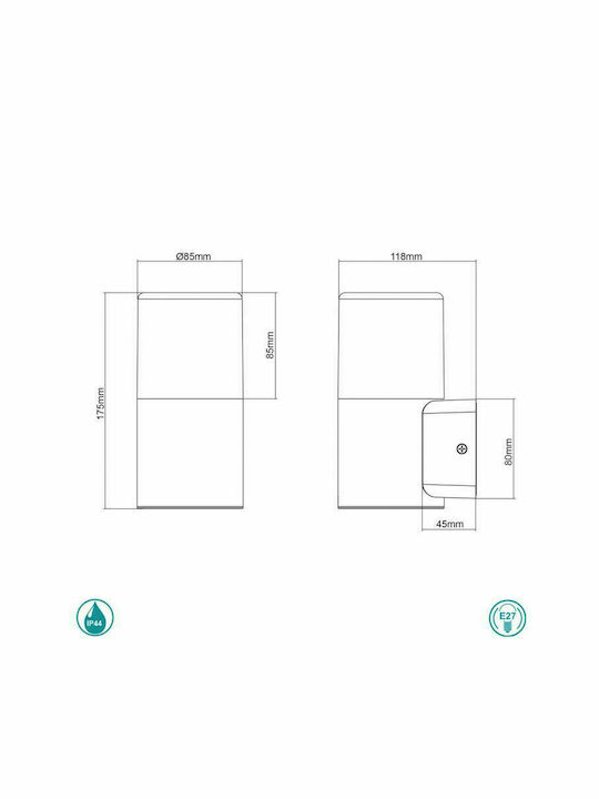 Trio Lighting Hoosic Wall-Mounted Outdoor Ceiling Light E27 IP44 8x17εκ.