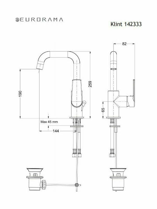 Eurorama Klint Mixing Tall Sink Faucet Silver