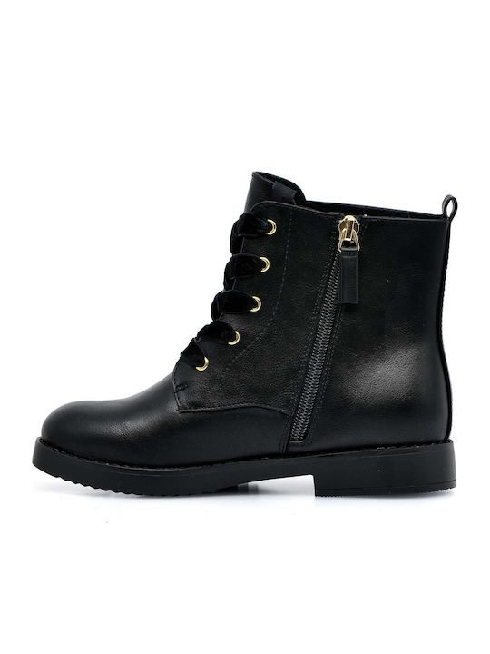 Renato Garini Μποτάκια με Βελούδινα Κορδόνια Kids Leather Anatomic Boots with Lace Black