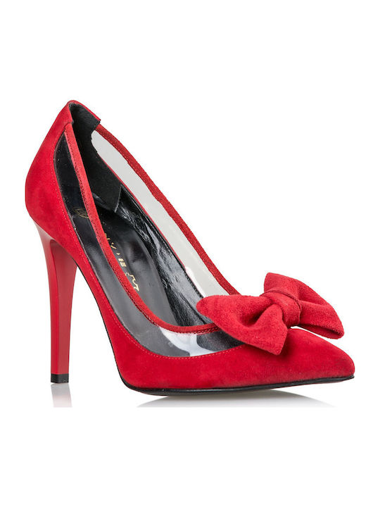 Envie Shoes Suede Μυτερές Γόβες με Τακούνι Στιλέτο Κόκκινες
