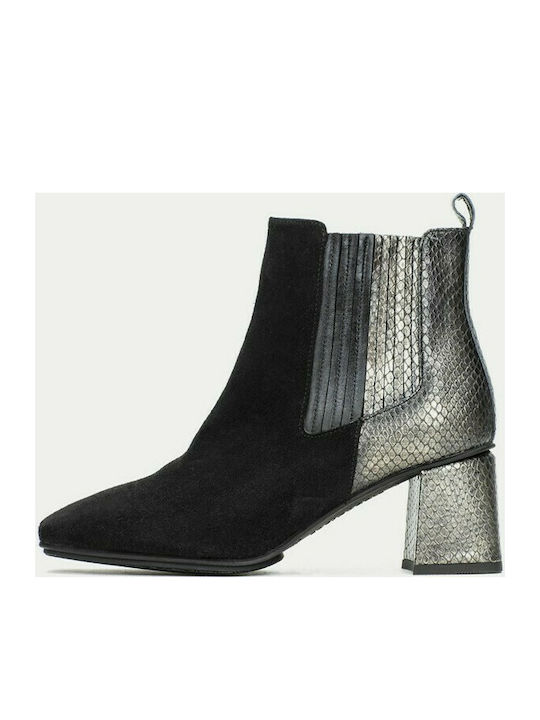 Leather Women's Chelsea Boots with Medium Heel Black