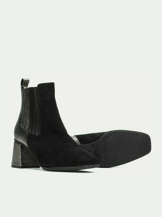 Leather Women's Chelsea Boots with Medium Heel Black