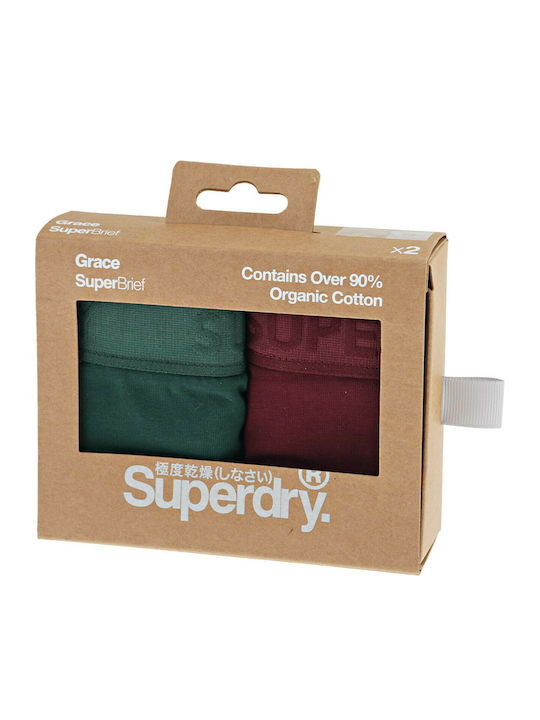 Superdry Grace Baumwolle Damen Slip 2Pack Bordeaux/Green