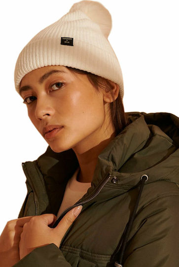Heritage Ribbed Pom Pom Beanie Γυναικείος Σκούφος με Rib Πλέξη σε Λευκό χρώμα