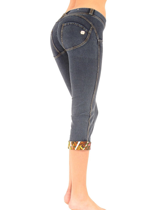 Wr.Up Damen Stoff Capri Hose Push Up Marineblau