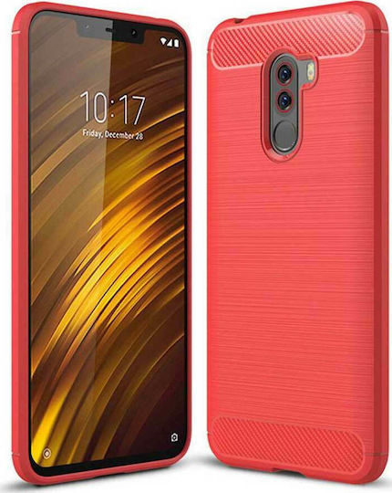 Hurtel TPU Carbon Fiber Brushed Umschlag Rückseite Silikon Rot (Huawei Mate 20 Lite)