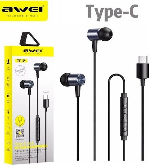 Awei TC-2 In-ear Handsfree Ακουστικά με Βύσμα USB-C Γκρι