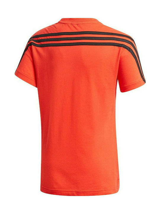 Adidas Kids T-shirt Orange 3 Stripes Cotton Tee