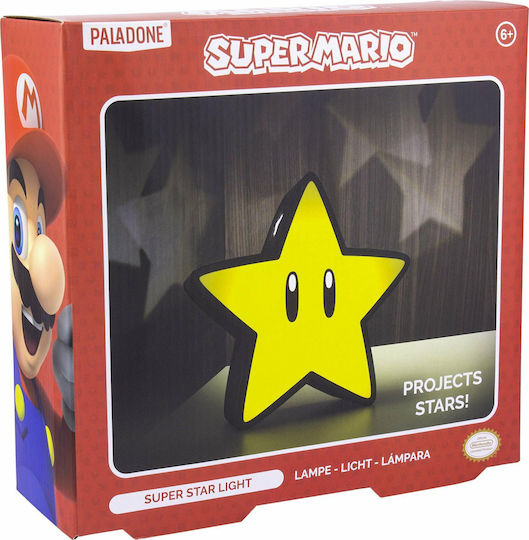Paladone Lumini LED Lampă de proiecție pentru copii Super Mario Bros Super Star cu Proiecție de Stele Galben 25.5εκ.