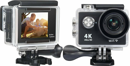 559865 Екшън камера 4K Ultra HD Водоустойчива (с Калъф) с Екран 2" и Wi-Fi Черна