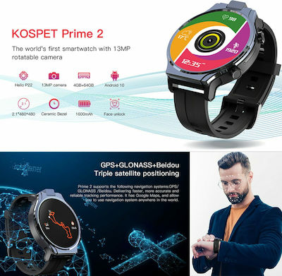 Kospet Prime 2 Smartwatch με SIM και Παλμογράφο (Μαύρο)