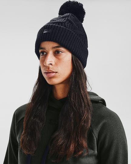 Around Town Pom Pom Beanie Unisex Beanie Knitted in Black color