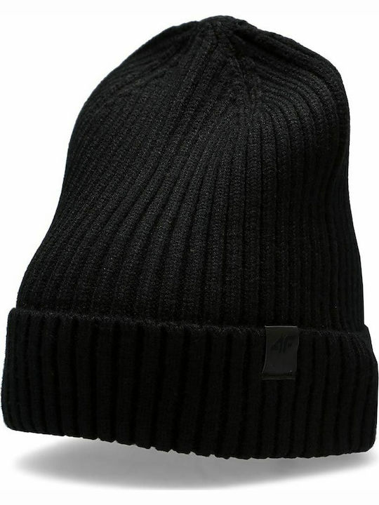 4F Beanie Männer Beanie mit Rippstrick in Schwarz Farbe