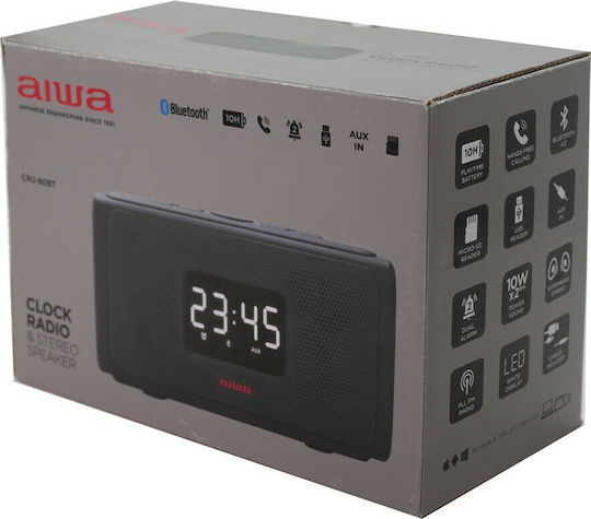 Aiwa Aiwa Digital Tabletop Clock LED Metal with Alarm Clock and Radio Black CRU-80BT