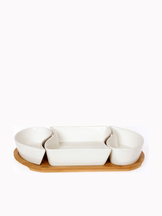 Cryspo Trio Porcelain Dessert Divided Serving Tray with 3 Slots White 34x18cm