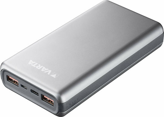 Varta Fast Energy Power Bank 20000mAh 18W cu 2 Porturi USB-A și Port USB-C Încărcare rapidă 3.0 Argint