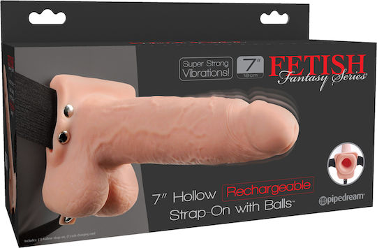 Pipedream Fetish Fantasy Hollow Rechargeable Strap-On with Balls Harness με Dildo 18cm στο χρώμα του δέρματος
