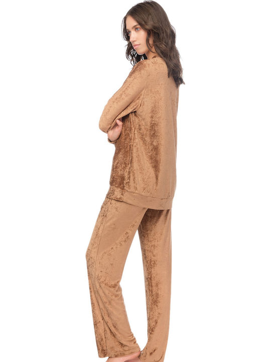 Minerva Winter Women's Pyjama Set Cotton Gold